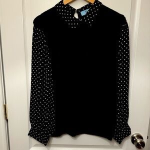 Cece Long Sleeve Polka Dot Collared Sweater Blouse